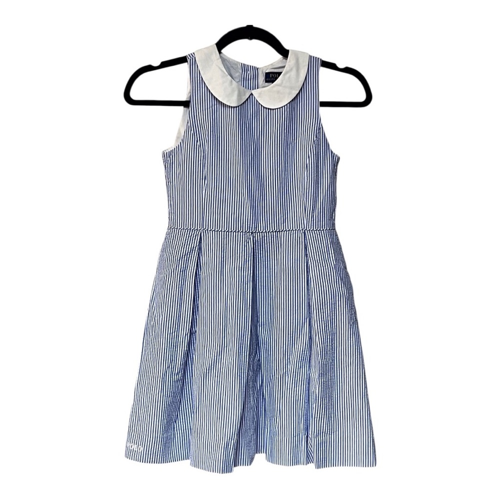 NWT! Polo by Ralph Lauren Blue and White Seersucker Striped Dress
